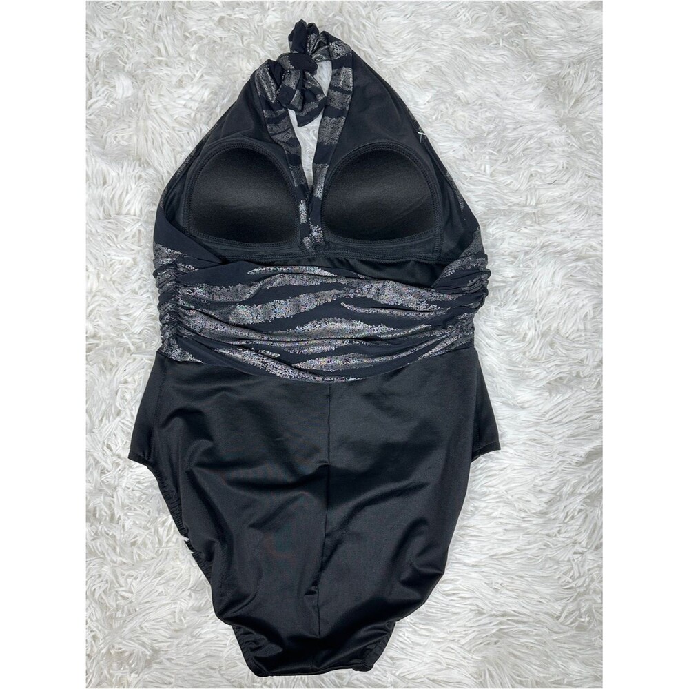Magicsuit Woman Swimsuit Size 10 Black Silver Metallic Yves One-Piece Halter - Picture 7 of 11